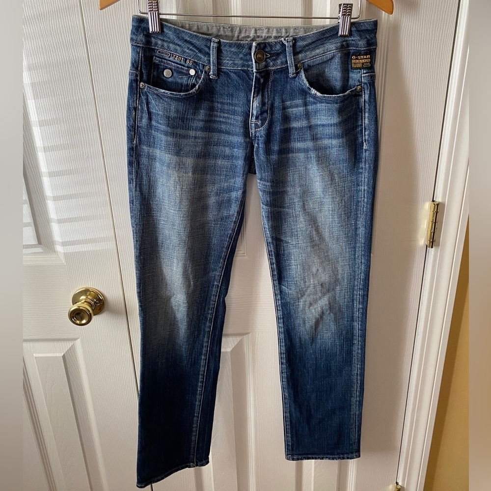 G-Star Raw Medium Wash Distressed Frontier Straight Leg Mid-Rise Jeans SZ 28